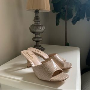 Beige Croc Print Mules